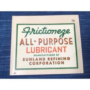 Vintage NOS Sunland Frictioneze Lubricant Oil Gas Pump Lubester Water Decal 4"